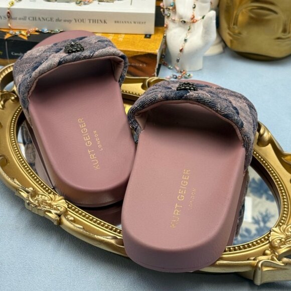 🆕 KURT GEIGER LONDON 🧿 NWOB Pink Bleach Denim Meena Eagle Slides, Sz EU37 US 7 - Picture 8 of 12